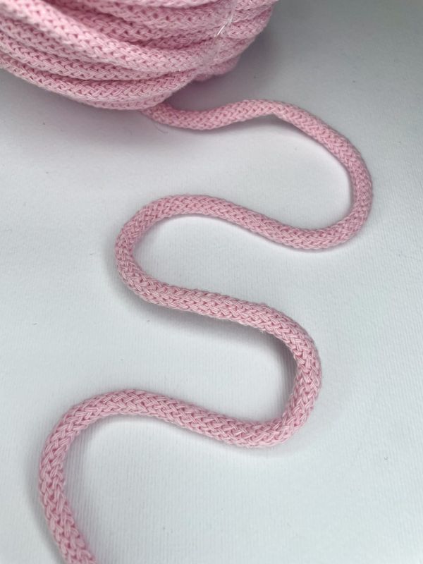 Шнур бавовняний круглий , ширина 5 мм , з серцевиною , рожевий,  (50 м) , K-S10