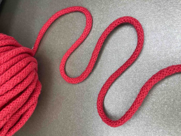 Шнур бавовняний круглий , ширина 5 мм , з серцевиною , червоний (50 м) , K-S10
