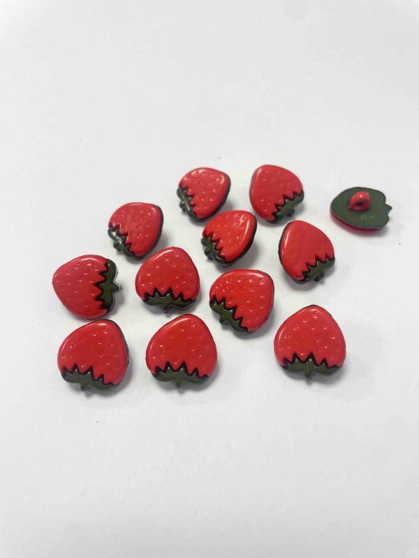 Гудзик дитячий , пластик,на ніжці , полуниця, червоний з зеленим ,(20 шт)  99108