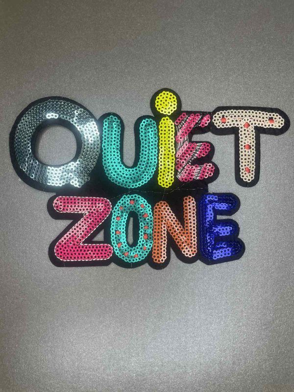 Ткана  нашивка  на клею з паєтками , "Quiet zone", 17,5 см *11 см , APL-391