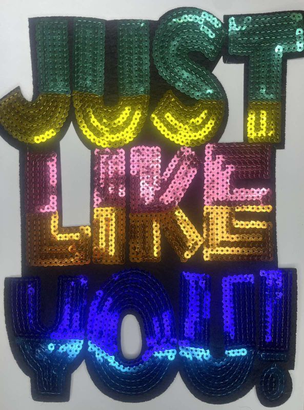 Ткана  нашивка  на клею з паєтками , "Just like you", 19,5 см *26 см , APL-399