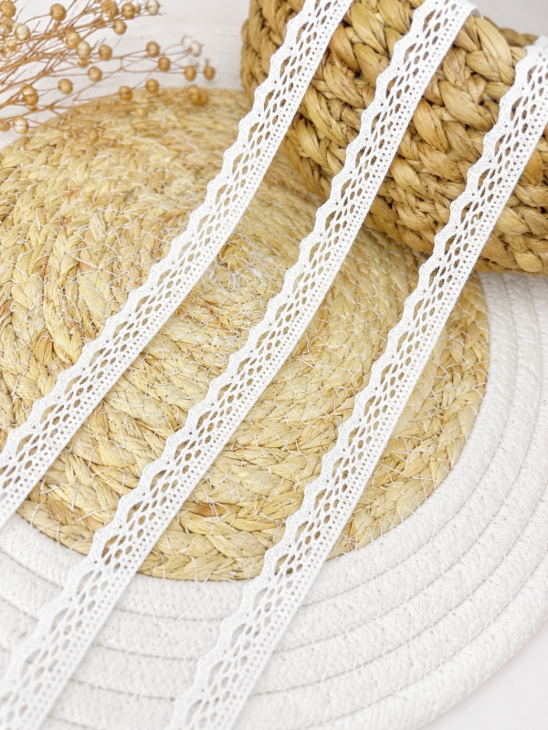 Бавовняне мереживо , білий , 13 мм-15 мм, (25 м) ,W626