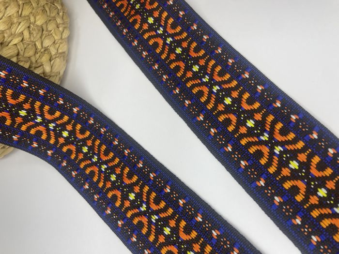 Жжакардова декоративна стрічка ,оранжевий з синім , ширина 50 мм, JT-049