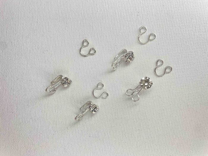 Застібка металева зі стразами , срібло, 6 мм (10 шт.), KL-429