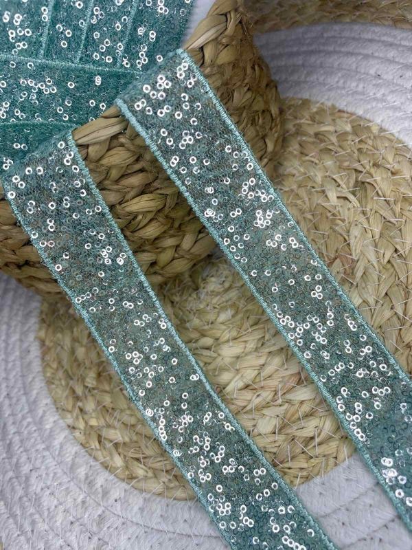 Стрічка декоративна оздоблена паєтками, ширина 25 мм ,зелений  , С-062